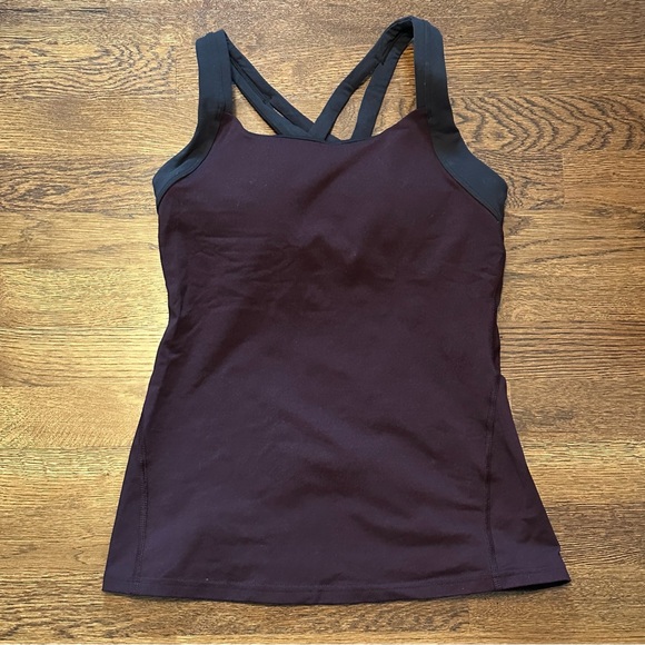 Lucy Yoga/Exercise Burgundy & Black Strappy Tank Top w/Built In Bra - Small - Picture 1 of 11